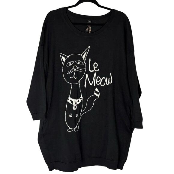 Melissa McCarthy Sweaters - Melissa McCarthy Seven7 Le Meow Cat Tunic Sweater Pockets Black Size 1X